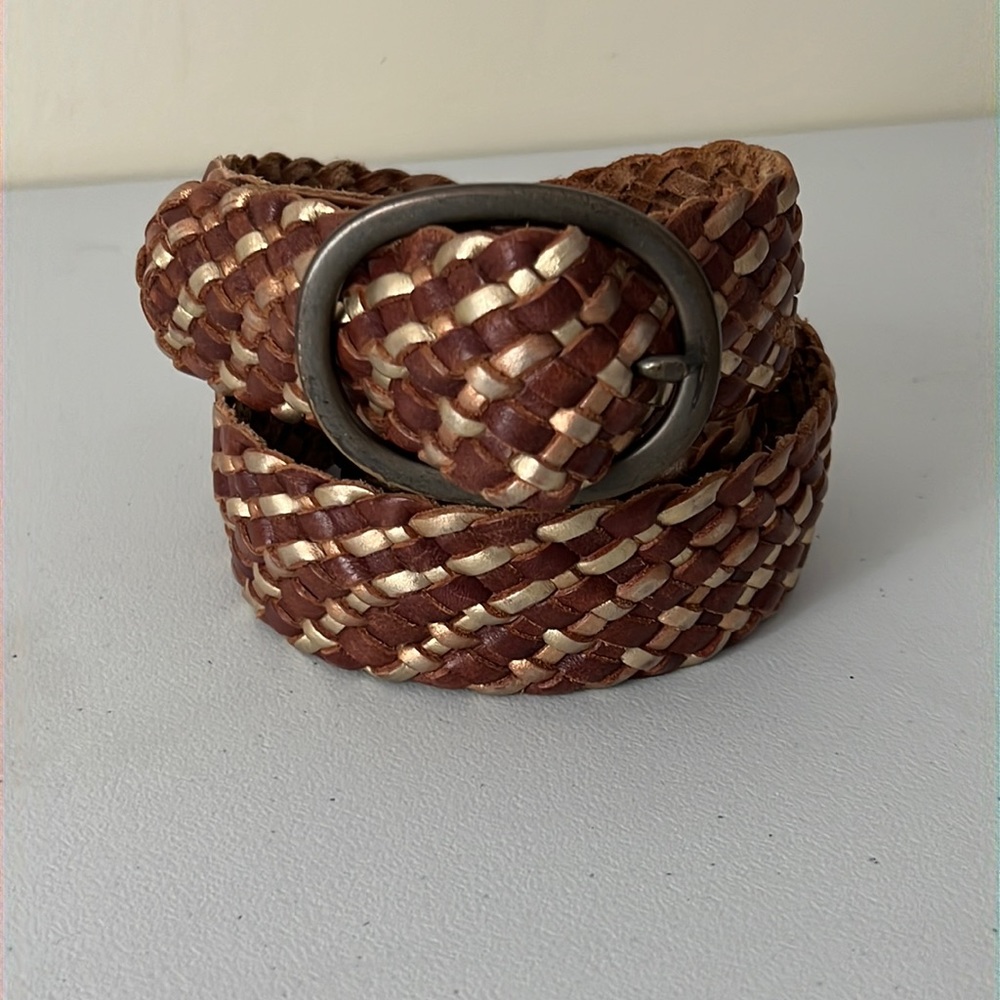 American Eagle Outfitters S/M Braided Brown Metallic Leather Bohemian Belt